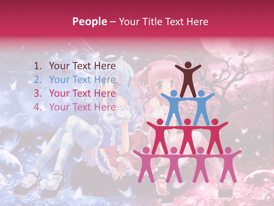 Two Anime Girls Sitting On A Tree In Front Of A Full Moon PowerPoint Template