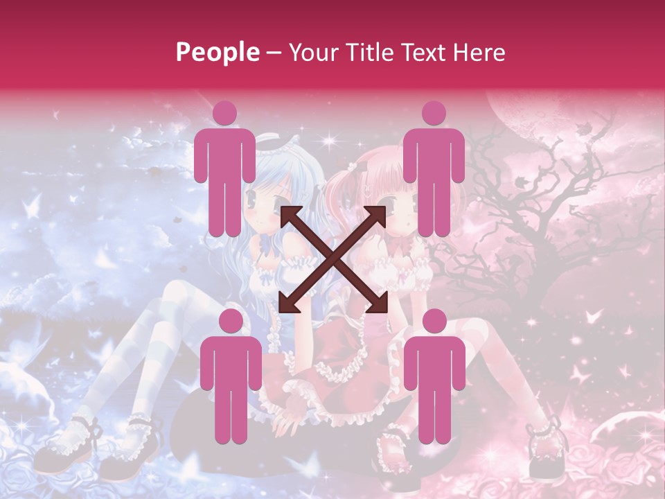 Two Anime Girls Sitting On A Tree In Front Of A Full Moon PowerPoint Template