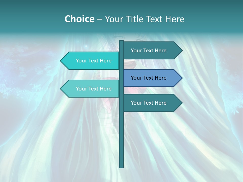 A Woman In A Blue Dress Standing In Front Of A Waterfall PowerPoint Template