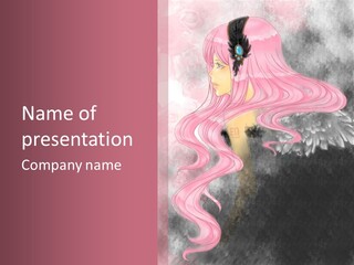 A Woman With Long Pink Hair And Wings On A Pink Background PowerPoint Template