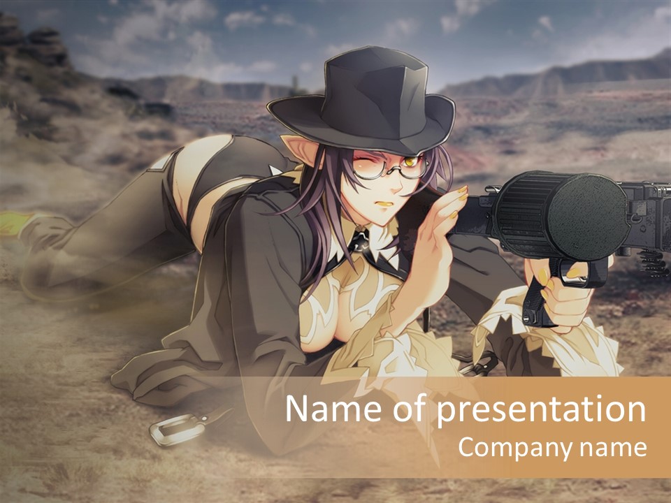 A Woman With A Gun In A Desert PowerPoint Template