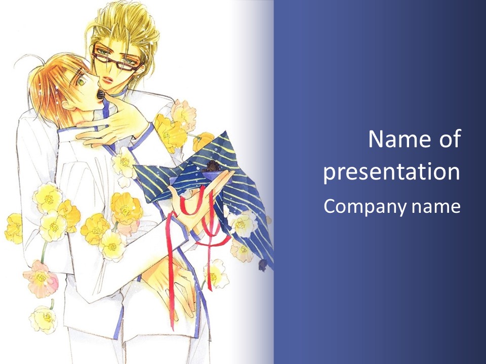 A Couple Of People Hugging Each Other With A Blue Background PowerPoint Template