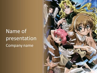 A Group Of Anime Characters With A Brown Background PowerPoint Template