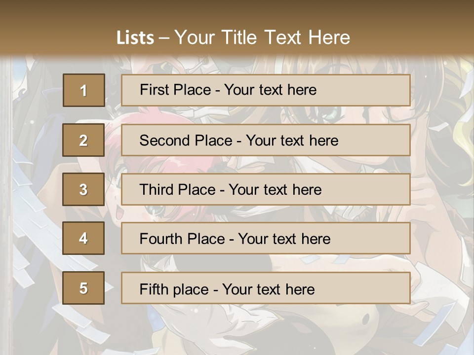 A Group Of Anime Characters With A Brown Background PowerPoint Template