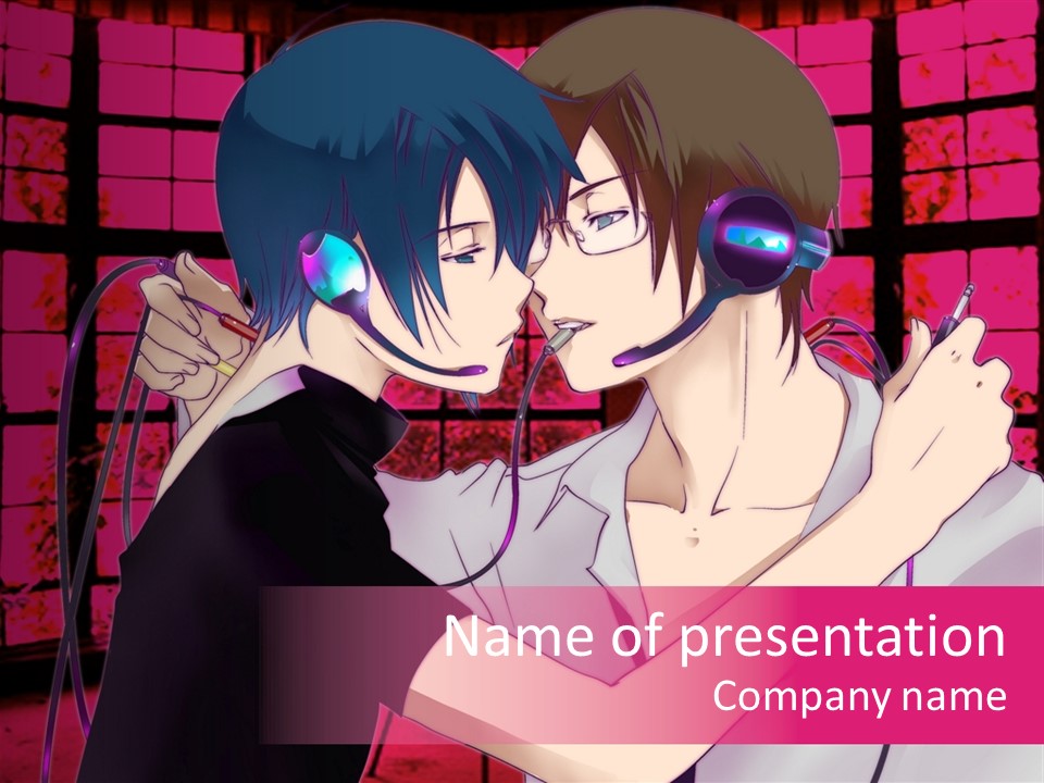 A Couple Kissing With Headphones In Front Of A Window PowerPoint Template