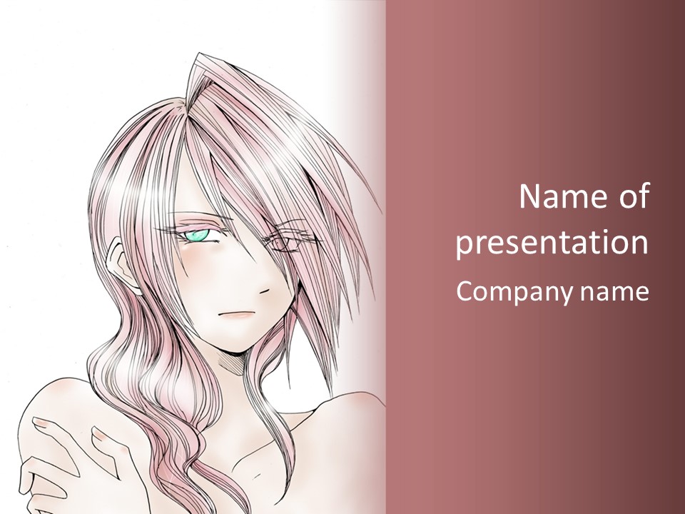 A Woman With Pink Hair And Blue Eyes PowerPoint Template