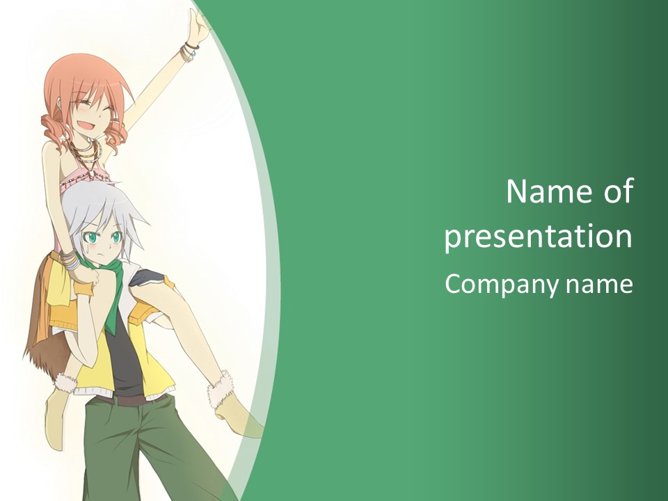 A Couple Of Anime Characters With A Green Background PowerPoint Template
