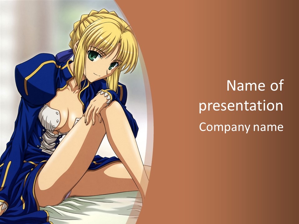 A Woman In A Blue Dress Sitting On A Bed PowerPoint Template