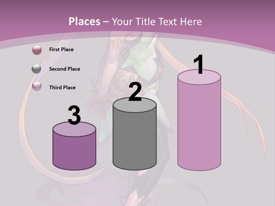 A Woman In A Green Dress With Long Hair Is Standing In Front Of A Purple PowerPoint Template