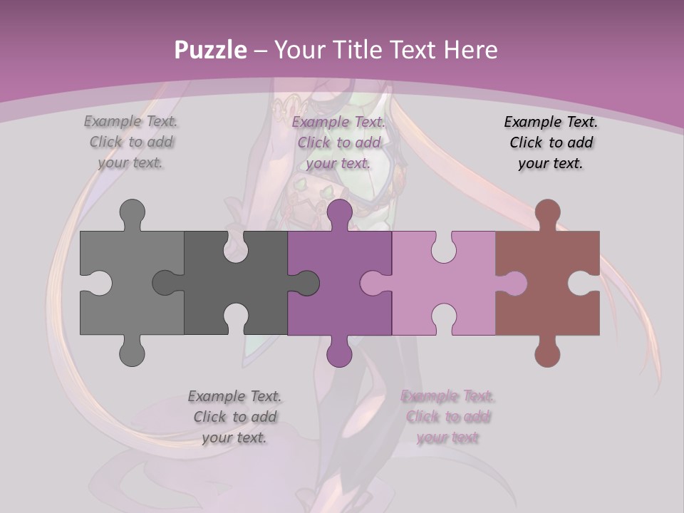 A Woman In A Green Dress With Long Hair Is Standing In Front Of A Purple PowerPoint Template