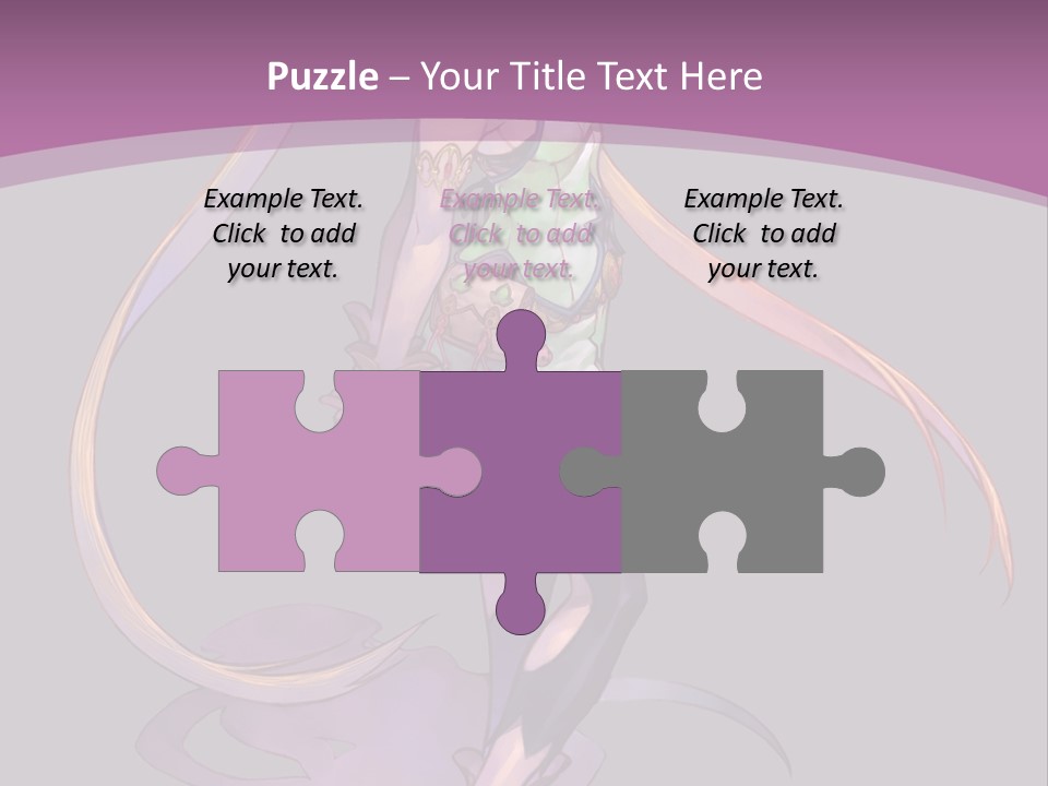 A Woman In A Green Dress With Long Hair Is Standing In Front Of A Purple PowerPoint Template