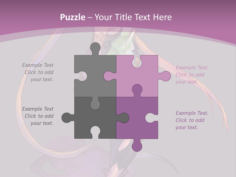 A Woman In A Green Dress With Long Hair Is Standing In Front Of A Purple PowerPoint Template