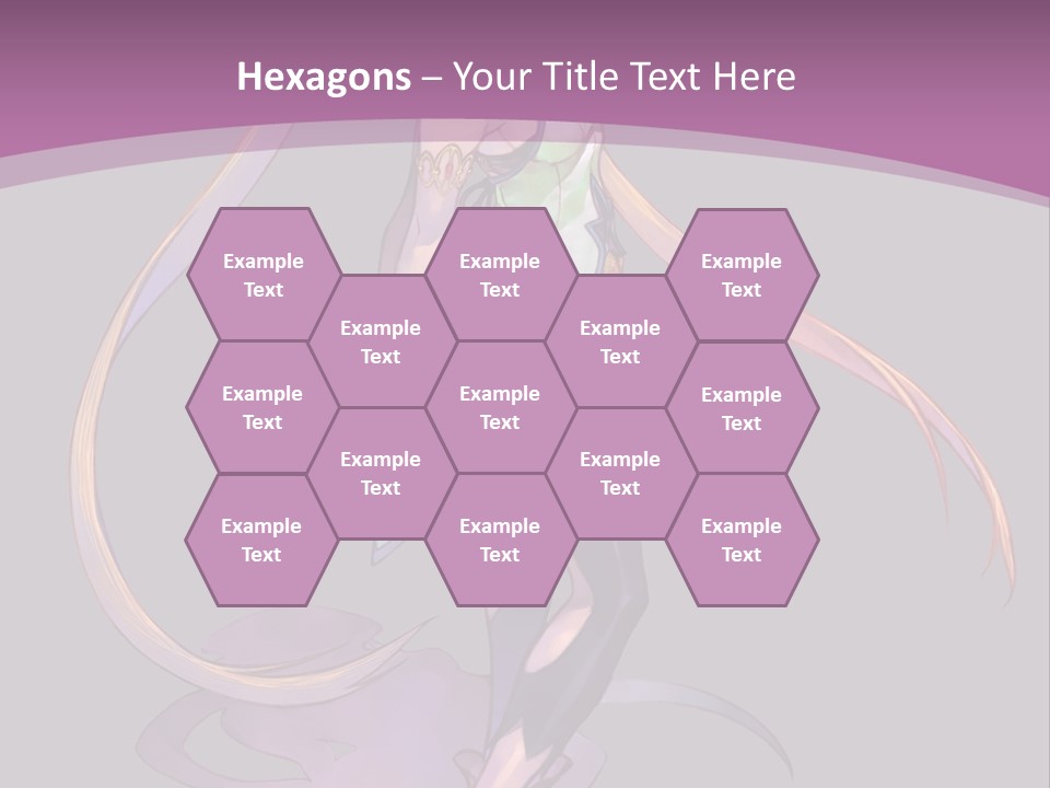 A Woman In A Green Dress With Long Hair Is Standing In Front Of A Purple PowerPoint Template