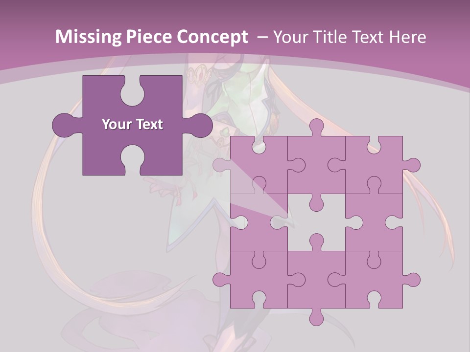 A Woman In A Green Dress With Long Hair Is Standing In Front Of A Purple PowerPoint Template