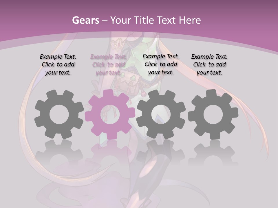 A Woman In A Green Dress With Long Hair Is Standing In Front Of A Purple PowerPoint Template