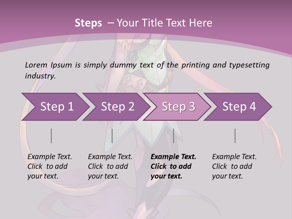 A Woman In A Green Dress With Long Hair Is Standing In Front Of A Purple PowerPoint Template
