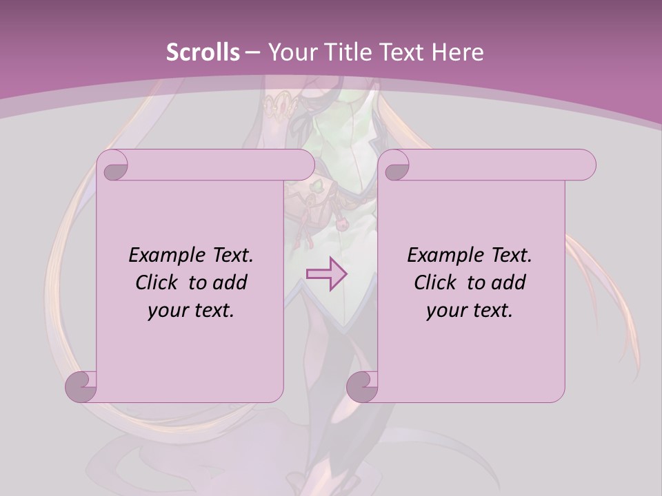 A Woman In A Green Dress With Long Hair Is Standing In Front Of A Purple PowerPoint Template