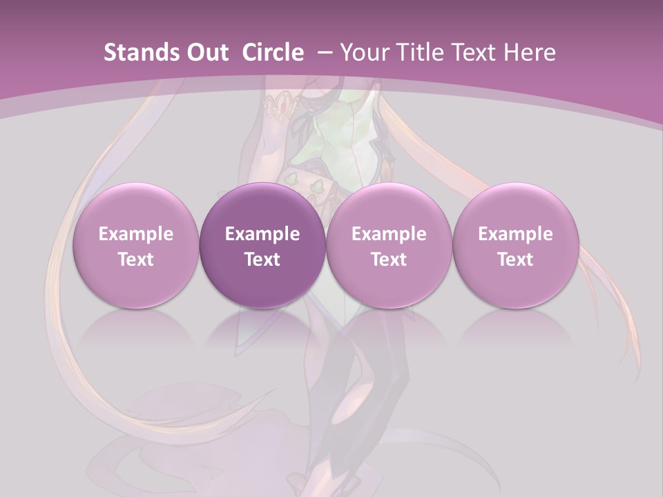 A Woman In A Green Dress With Long Hair Is Standing In Front Of A Purple PowerPoint Template