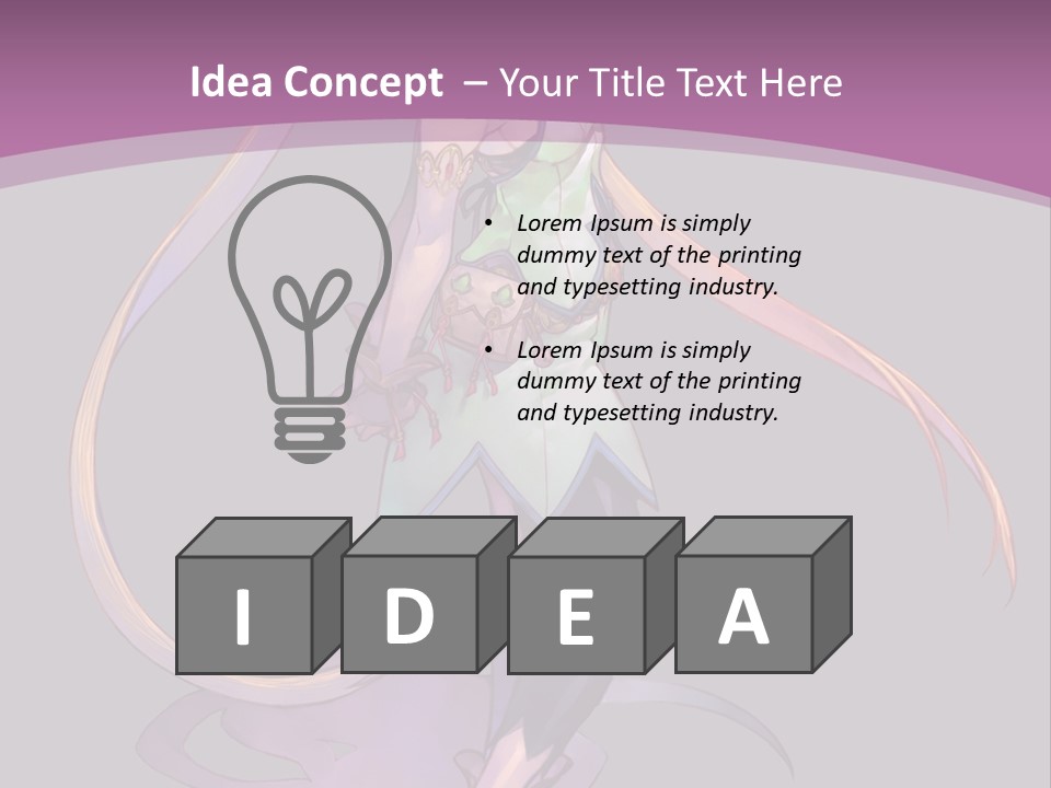 A Woman In A Green Dress With Long Hair Is Standing In Front Of A Purple PowerPoint Template