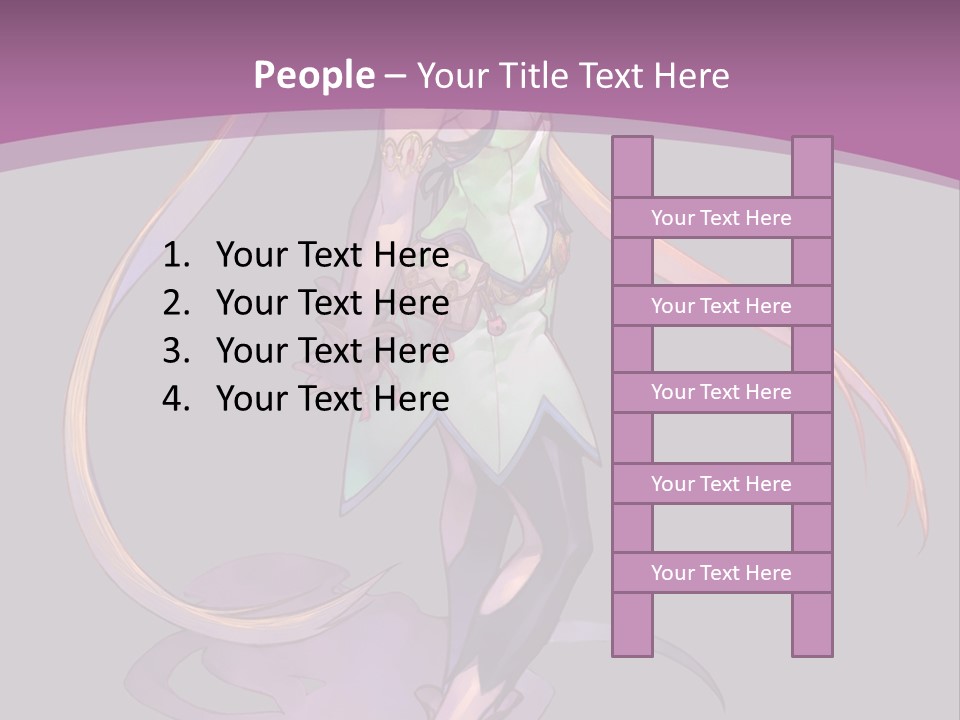 A Woman In A Green Dress With Long Hair Is Standing In Front Of A Purple PowerPoint Template
