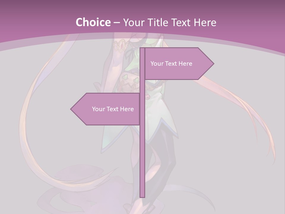 A Woman In A Green Dress With Long Hair Is Standing In Front Of A Purple PowerPoint Template