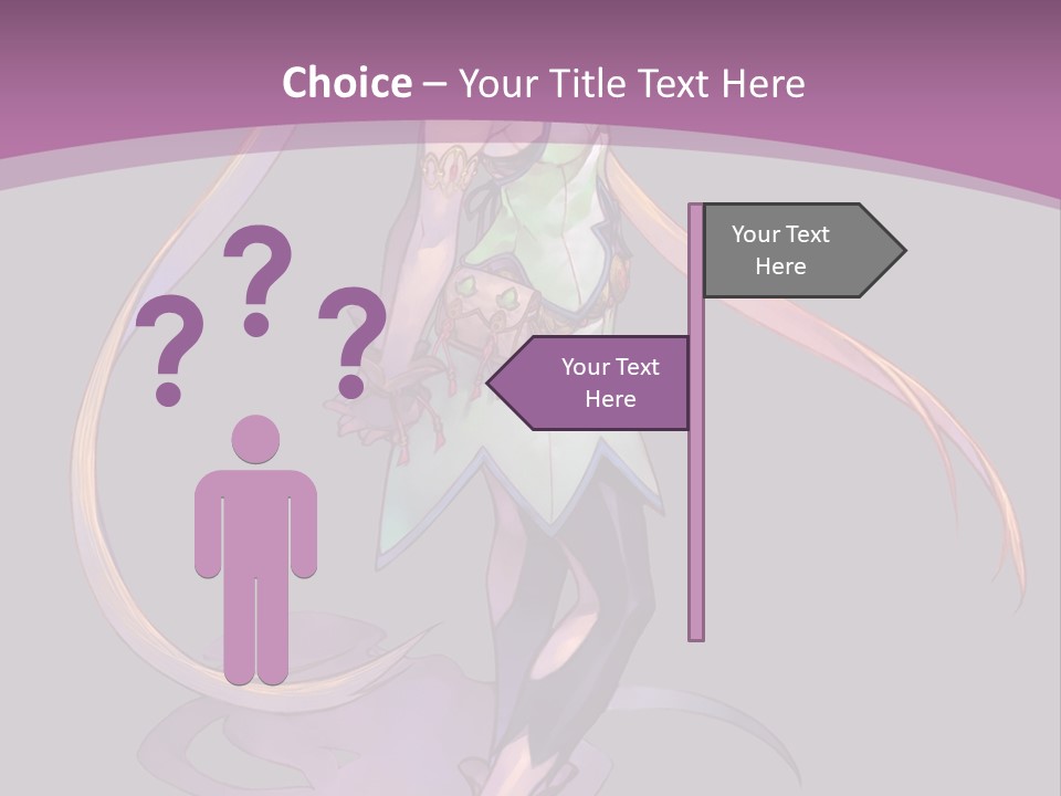 A Woman In A Green Dress With Long Hair Is Standing In Front Of A Purple PowerPoint Template