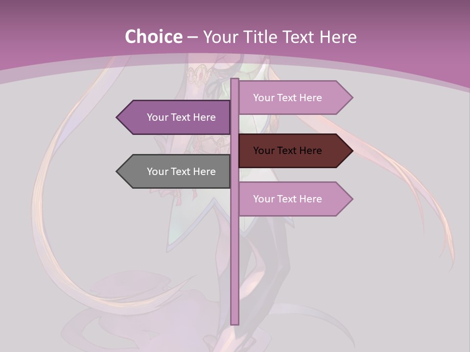 A Woman In A Green Dress With Long Hair Is Standing In Front Of A Purple PowerPoint Template