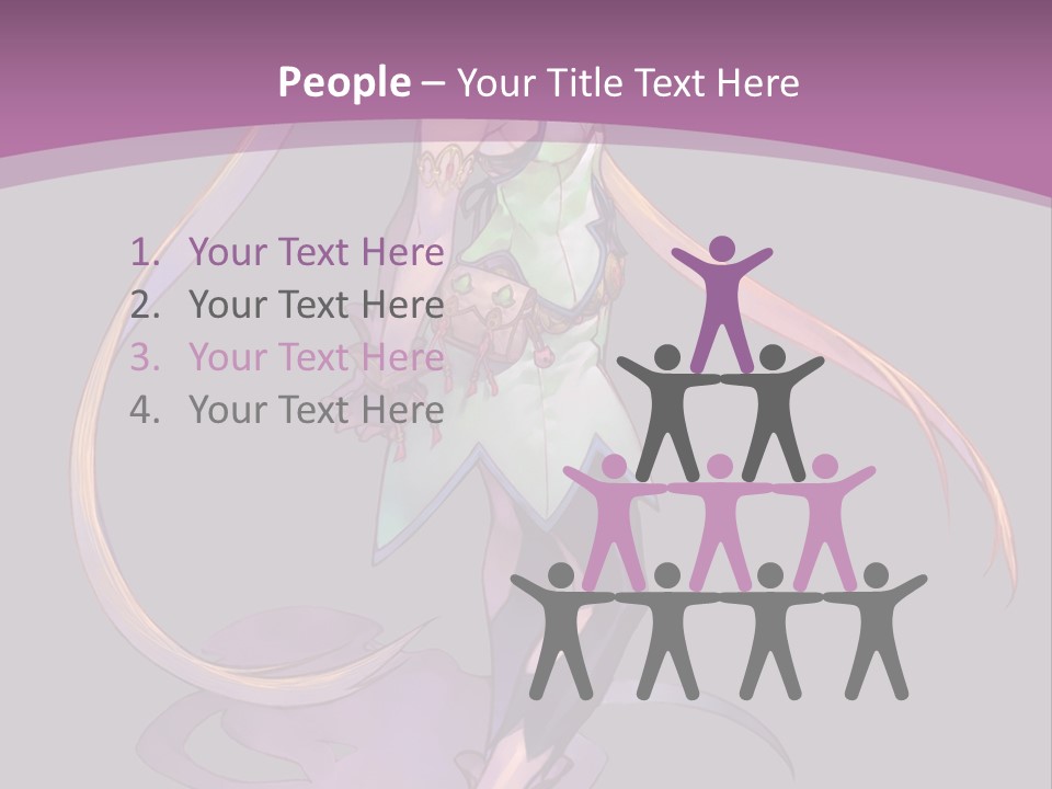A Woman In A Green Dress With Long Hair Is Standing In Front Of A Purple PowerPoint Template