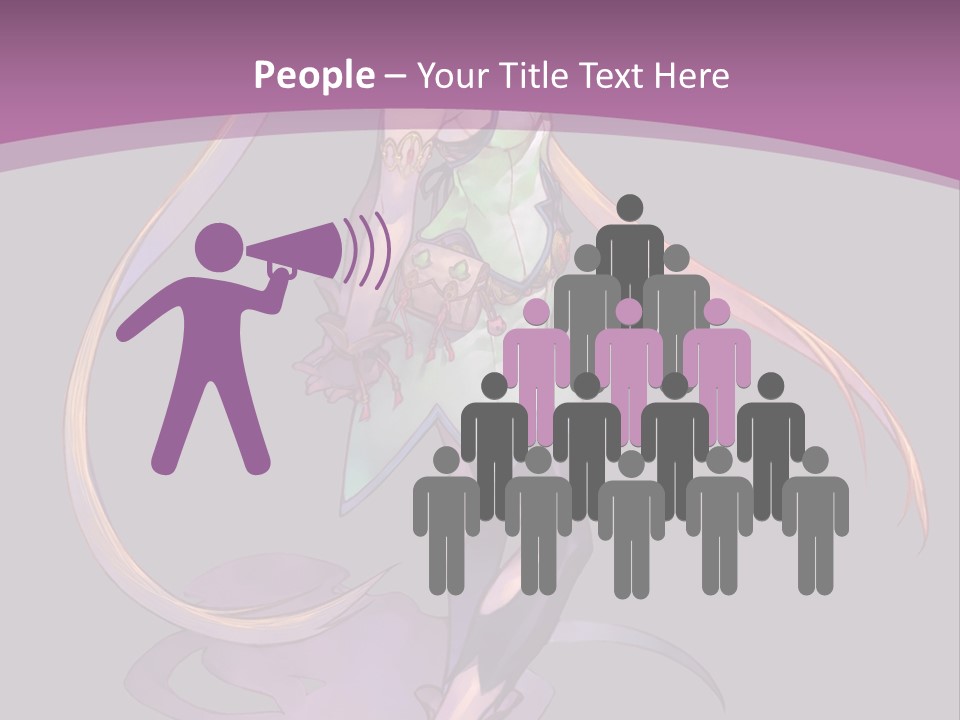 A Woman In A Green Dress With Long Hair Is Standing In Front Of A Purple PowerPoint Template