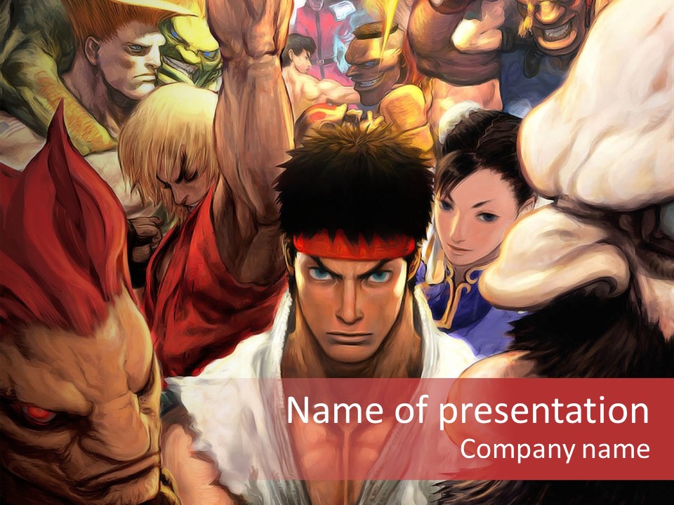 A Group Of Anime Characters With A Red Background PowerPoint Template