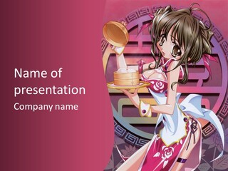 A Woman In A Pink Dress Holding A Tray Of Food PowerPoint Template