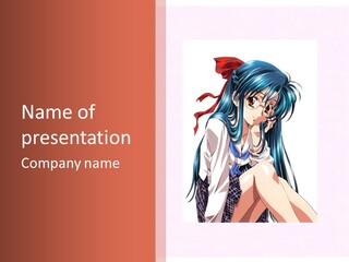 A Woman With Blue Hair Is Sitting Down PowerPoint Template