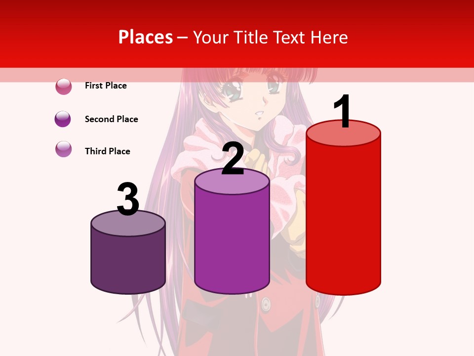 A Girl With Purple Hair And A White Hat Is Standing In Front Of A Red PowerPoint Template