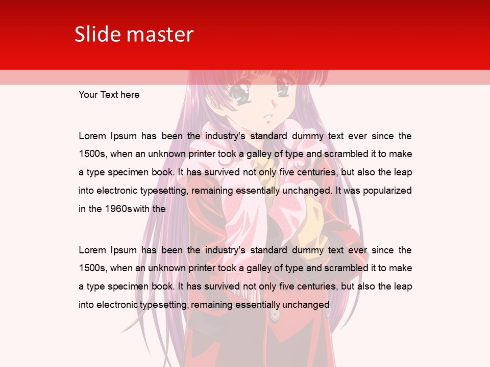 A Girl With Purple Hair And A White Hat Is Standing In Front Of A Red PowerPoint Template