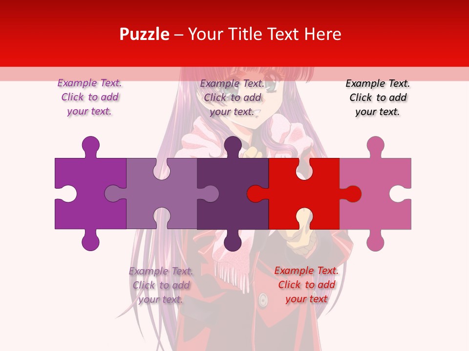 A Girl With Purple Hair And A White Hat Is Standing In Front Of A Red PowerPoint Template