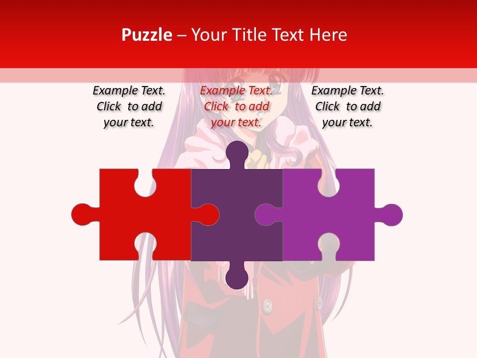 A Girl With Purple Hair And A White Hat Is Standing In Front Of A Red PowerPoint Template