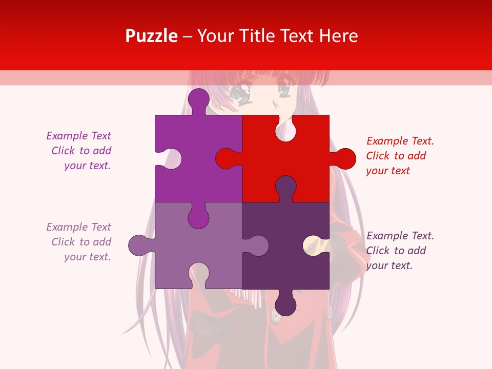 A Girl With Purple Hair And A White Hat Is Standing In Front Of A Red PowerPoint Template