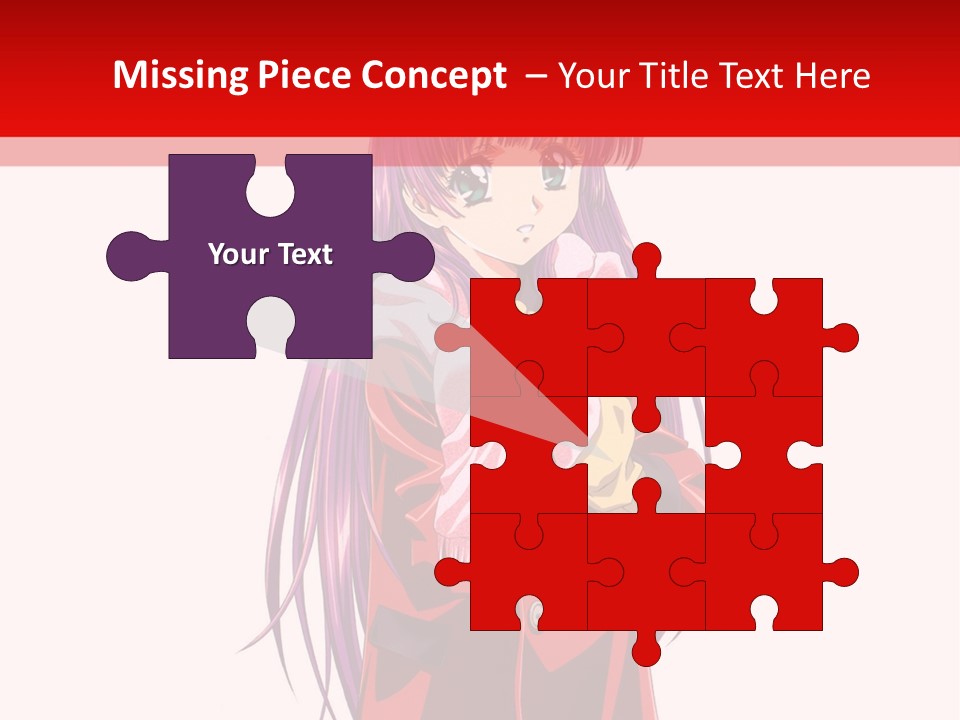 A Girl With Purple Hair And A White Hat Is Standing In Front Of A Red PowerPoint Template