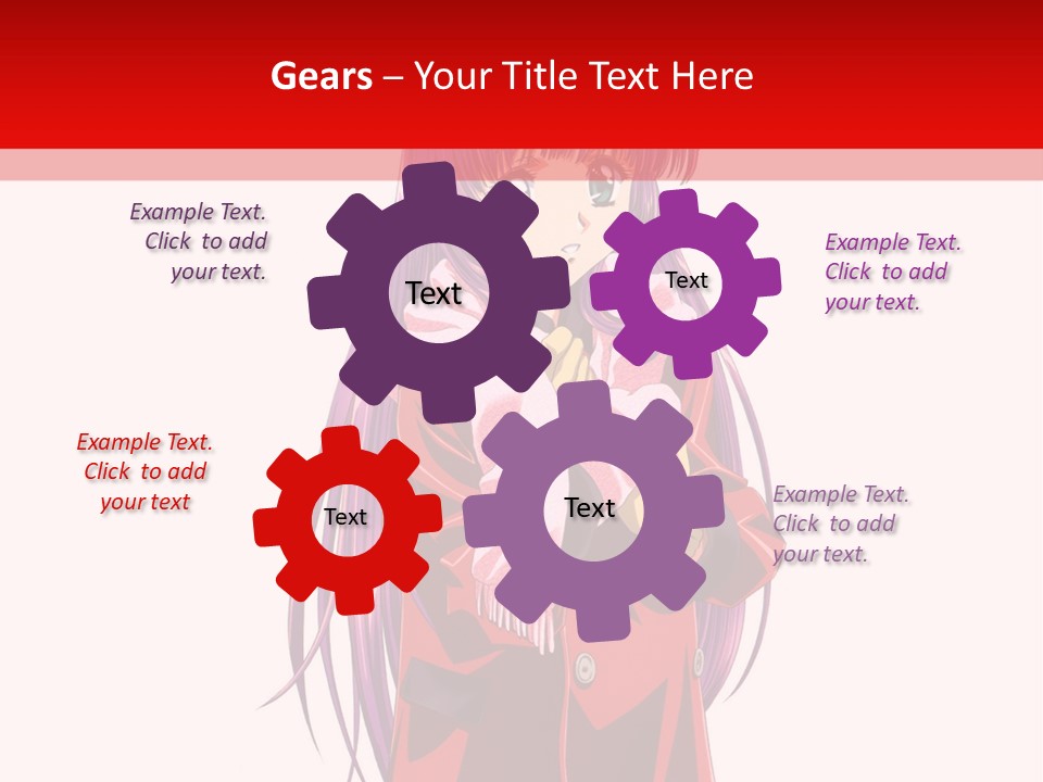 A Girl With Purple Hair And A White Hat Is Standing In Front Of A Red PowerPoint Template