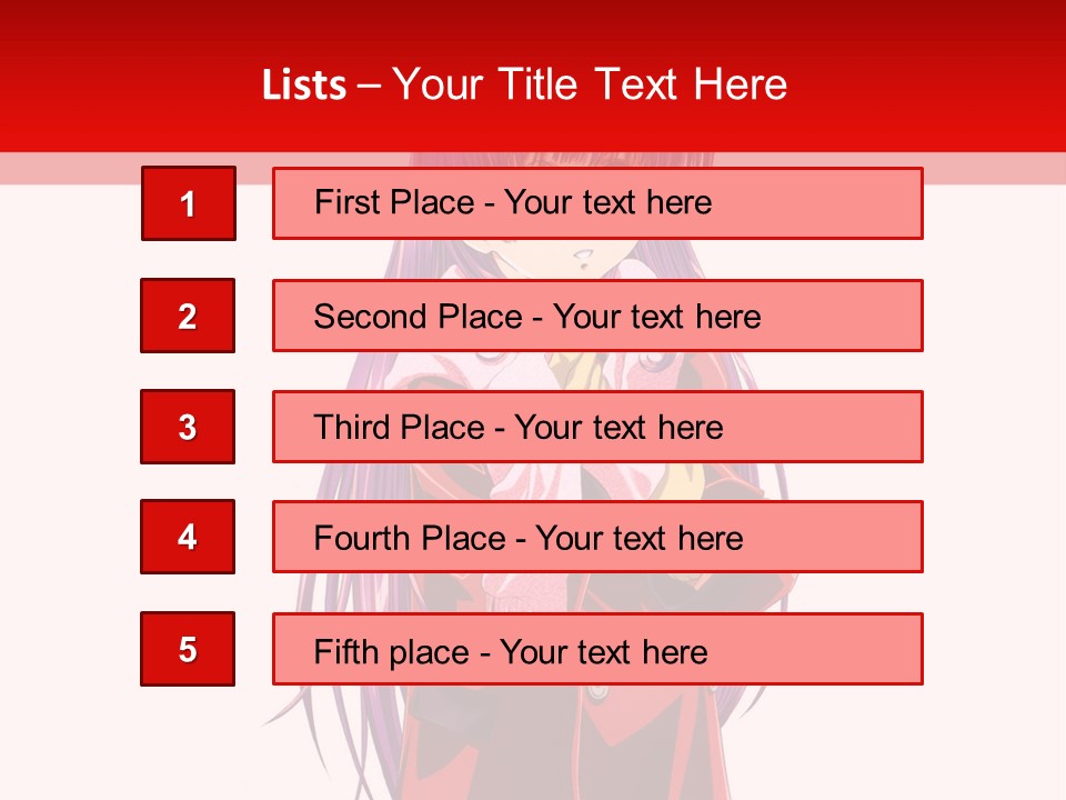 A Girl With Purple Hair And A White Hat Is Standing In Front Of A Red PowerPoint Template