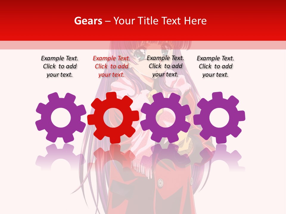 A Girl With Purple Hair And A White Hat Is Standing In Front Of A Red PowerPoint Template