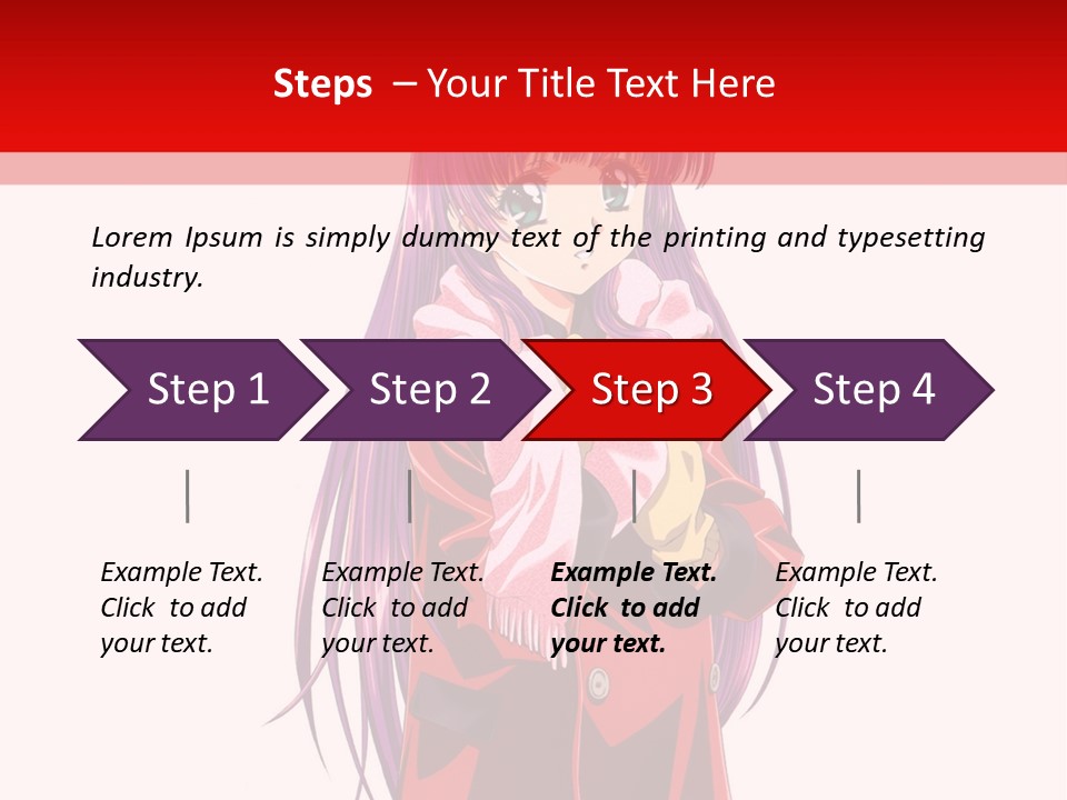 A Girl With Purple Hair And A White Hat Is Standing In Front Of A Red PowerPoint Template