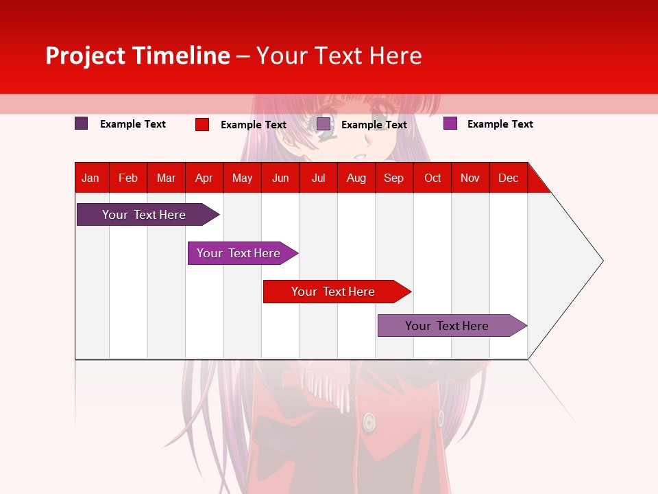 A Girl With Purple Hair And A White Hat Is Standing In Front Of A Red PowerPoint Template