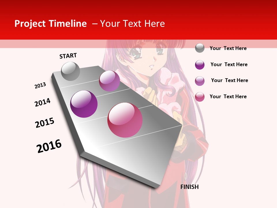 A Girl With Purple Hair And A White Hat Is Standing In Front Of A Red PowerPoint Template