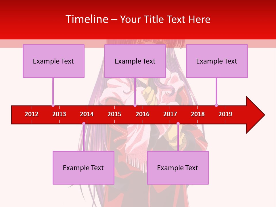A Girl With Purple Hair And A White Hat Is Standing In Front Of A Red PowerPoint Template