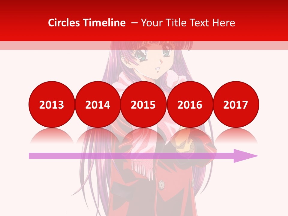 A Girl With Purple Hair And A White Hat Is Standing In Front Of A Red PowerPoint Template