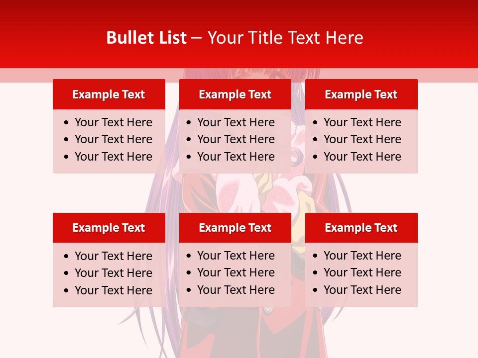 A Girl With Purple Hair And A White Hat Is Standing In Front Of A Red PowerPoint Template