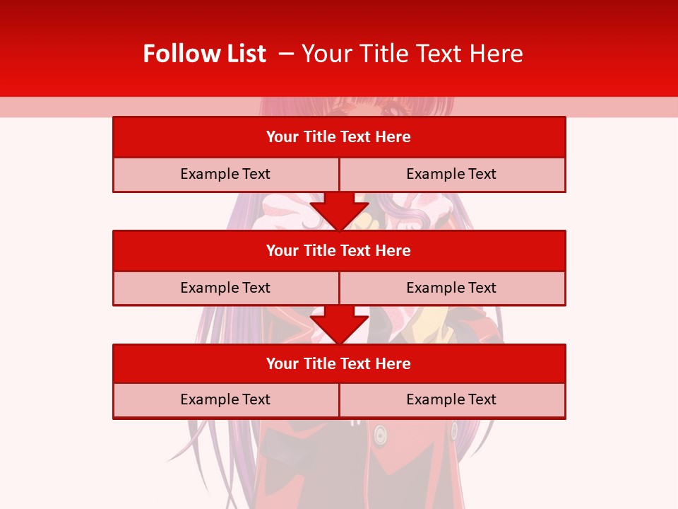 A Girl With Purple Hair And A White Hat Is Standing In Front Of A Red PowerPoint Template