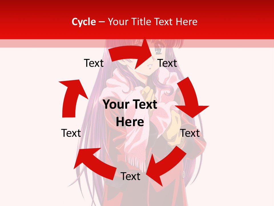 A Girl With Purple Hair And A White Hat Is Standing In Front Of A Red PowerPoint Template