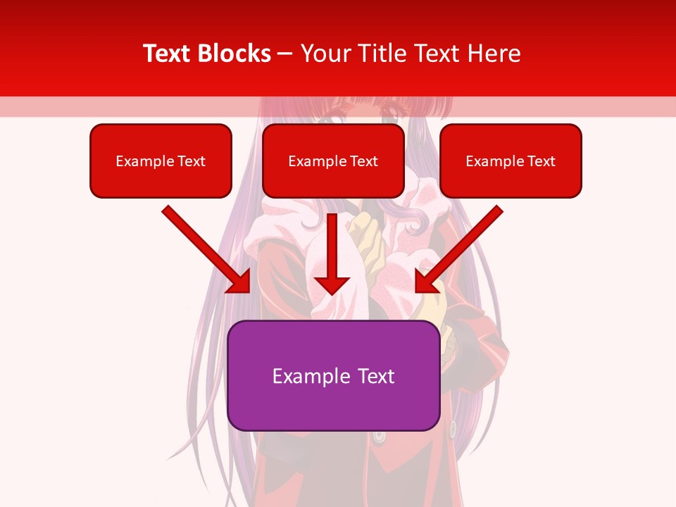 A Girl With Purple Hair And A White Hat Is Standing In Front Of A Red PowerPoint Template
